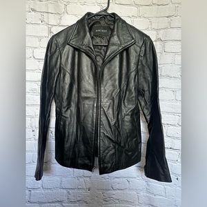 Nine West Sz Large Women’s Black Leather Jacket Zip Up